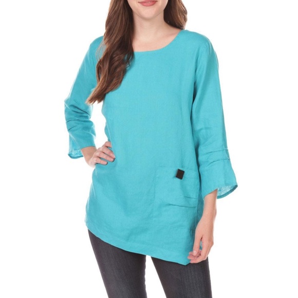 Ali Miles Linen 3/4 Sleeve Asymmetric Hem Tunic M - Picture 1 of 4